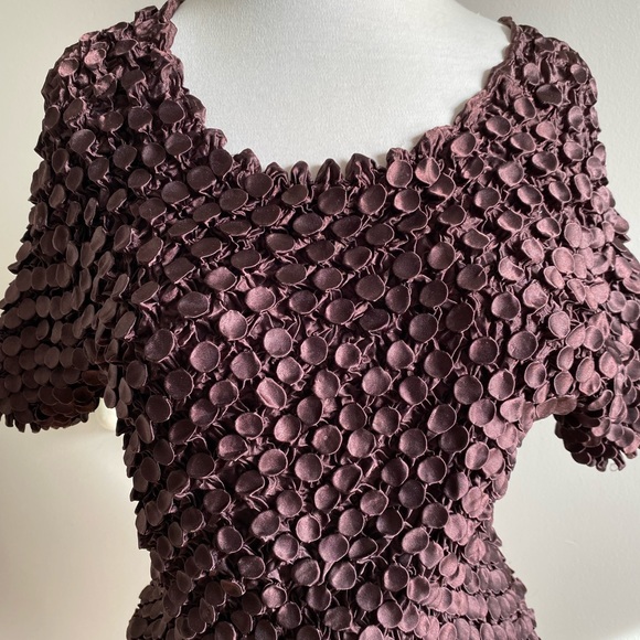 Brown Textured Popcorn Top with Short Sleeves ONE SIZE - Picture 6 of 9